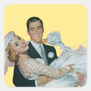 Vintage Wedding Passen getrouwd, Happy Bride en Gr Vierkante Sticker