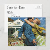 Vintage Wedding, Passen getrouwd sparen de Datum Aankondigingskaart (Voorkant / Achterkant)
