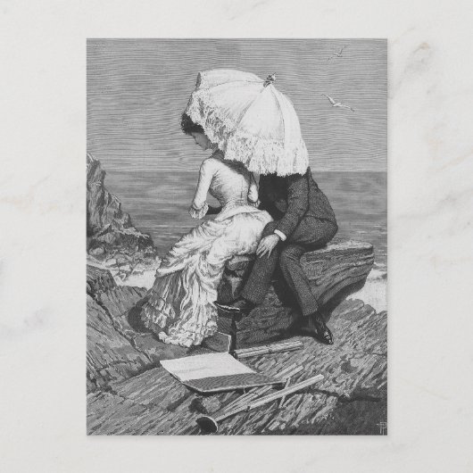 Vintage Wedding, Passen getrouwd van het strand Briefkaart (Voorkant)