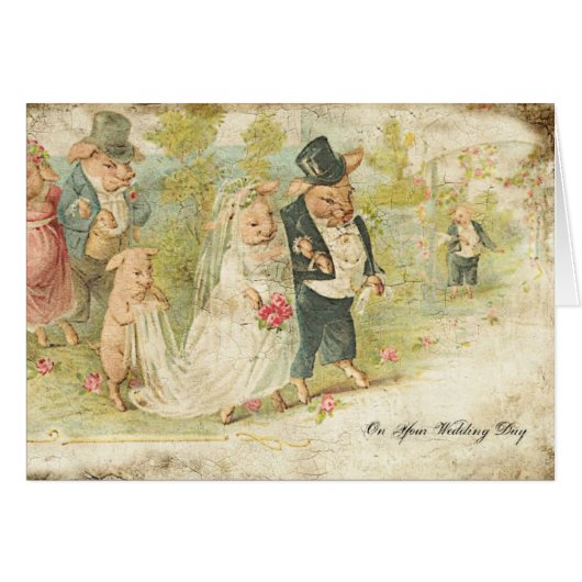 Vintage Wedding Pigs Digital Art (Voorkant Horizontaal)