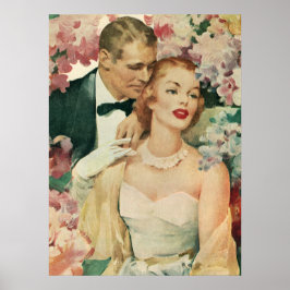 Vintage Wedding Portrait, Retro Bride en Groom Poster