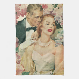 Vintage Wedding Portrait, Retro Bride en Groom Theedoek