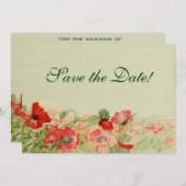 Vintage Wedding, Red Poppies Flowers Save the Date (Voorkant / Achterkant)