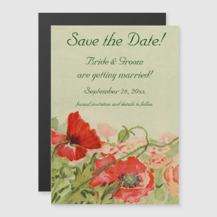Vintage Wedding, Red Poppies Flowers Save the Date Magnetische Uitnodiging