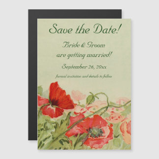 Vintage Wedding, Red Poppies Flowers Save the Date Magnetische Uitnodiging