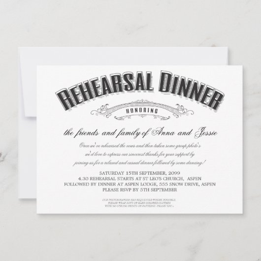 Vintage Wedding Rehearsal Dinner Invite Kaart (Voorkant)