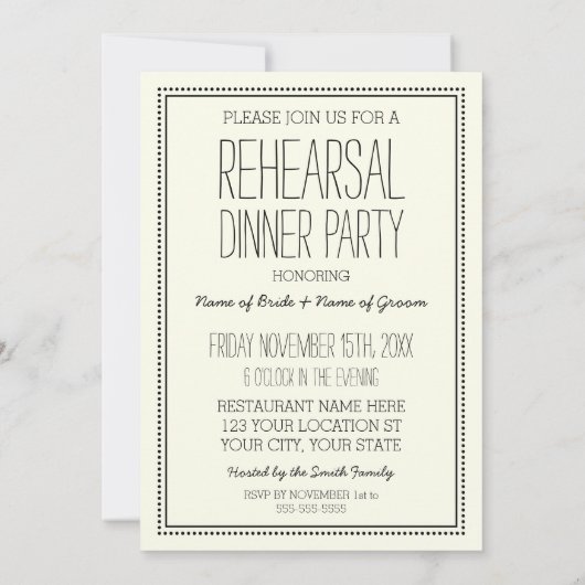 Vintage Wedding Rehearsal Dinner Party Kaart (Achterkant)