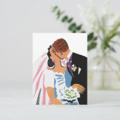 Vintage Wedding, Retro Bride en Groom Kissing Briefkaart (Staand voorkant)