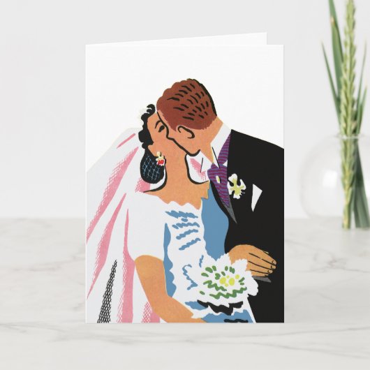 Vintage Wedding, Retro Bride en Groom Kissing Kaart (Voorkant)