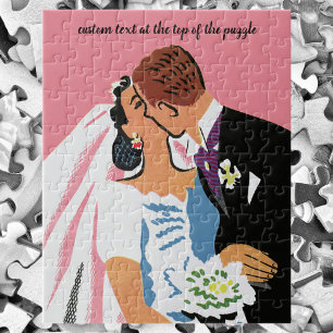 Vintage Wedding, Retro Bride en Groom Kissing Legpuzzel