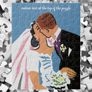 Vintage Wedding, Retro Bride en Groom Kissing Legpuzzel
