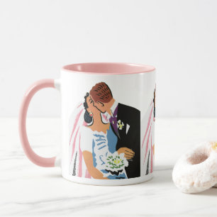 Vintage Wedding, Retro Bride en Groom Kissing Mok