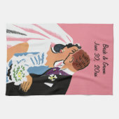 Vintage Wedding, Retro Bride en Groom Kissing Theedoek (Horizontaal)