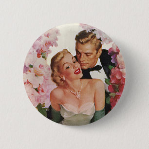 Vintage Wedding, Retro Bride en Groom Passen getro Ronde Button 5,7 Cm