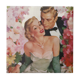 Vintage Wedding, Retro Bride en Groom Passen getro Tegeltje