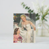 Vintage Wedding, Retro Bride met Bloemenmeisje Briefkaart (Staand voorkant)