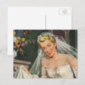 Vintage Wedding, Retro Bride met Bloemenmeisje Briefkaart (Voorkant / Achterkant)