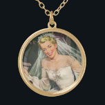 Vintage Wedding, Retro Bride met Bloemenmeisje Goud Vergulden Ketting<br><div class="desc">illustratie liefde en romance afbeelding met een bloemmeisje met een vrolijke,  glimlende bruid in haar mooie jurk met  bogen op haar trouwdag. Het is tijd om te trouwen!</div>
