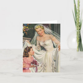 Vintage Wedding, Retro Bride met Bloemenmeisje Kaart