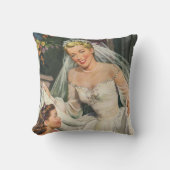 Vintage Wedding, Retro Bride met Bloemenmeisje Kussen (Voorkant)