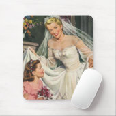 Vintage Wedding, Retro Bride met Bloemenmeisje Muismat (Met muis)