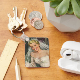 Vintage Wedding, Retro Bride met Bloemenmeisje Sleutelhanger