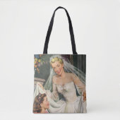 Vintage Wedding, Retro Bride met Bloemenmeisje Tote Bag (Voorkant)