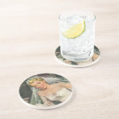 Vintage Wedding, Retro Bride met Bloemenmeisje Zandsteen Onderzetter (Zijkant)