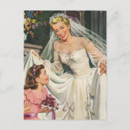 Vintage Wedding, Retro Bride sparen de Datum Aankondigingskaart