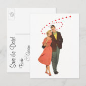 Vintage Wedding, Romantic Hearts Save the Date Aankondigingskaart (Voorkant / Achterkant)