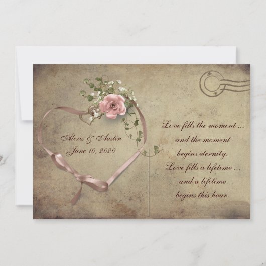 Vintage Wedding Roos Briefkaart (Voorkant)