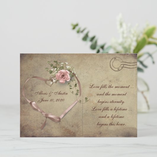 Vintage Wedding Roos Briefkaart (Staand voorkant)