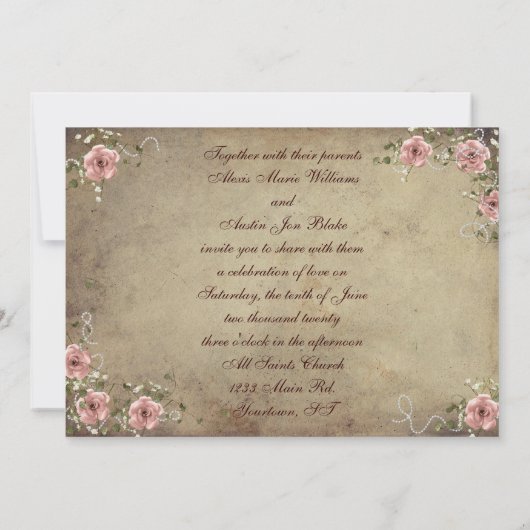 Vintage Wedding Roos Briefkaart (Achterkant)