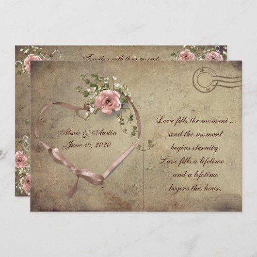 Vintage Wedding Roos Briefkaart (Voorkant / Achterkant)