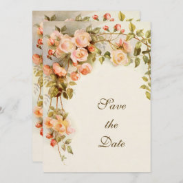 Vintage Wedding, Roze Rose Flowers, sparen de Datu Save The Date