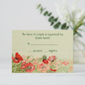 Vintage Wedding RSVP Respons Red Poppy Flowers (Staand voorkant)
