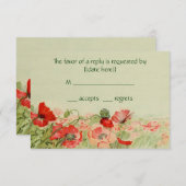 Vintage Wedding RSVP Respons Red Poppy Flowers (Voorkant / Achterkant)