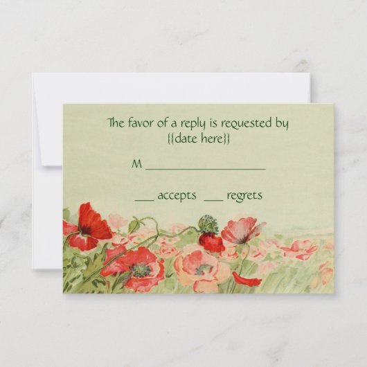 Vintage Wedding RSVP Respons Red Poppy Flowers (Voorkant)