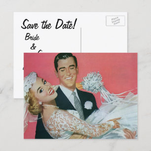 Vintage Wedding Save the Date! Happy Passen getrou Aankondigingskaart