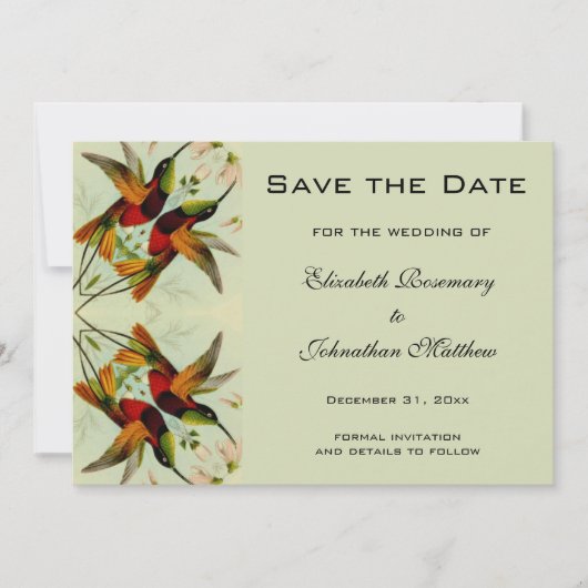 Vintage Wedding Save the Date Hummingbird Flowers (Voorkant)
