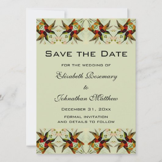 Vintage Wedding Save the Date Hummingbird Flowers (Voorkant)