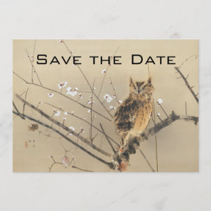 Vintage Wedding Save the Date, Japanse Owl Date