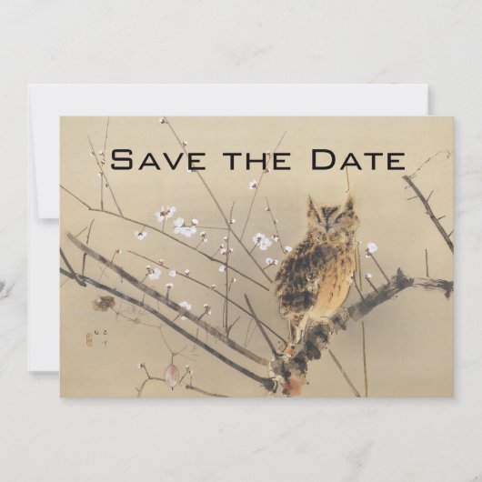 Vintage Wedding Save the Date, Japanse Owl Date (Voorkant)