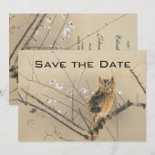 Vintage Wedding Save the Date, Japanse Owl Date (Voorkant / Achterkant)