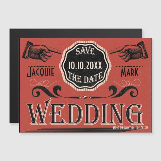 Vintage Wedding Save the Date Magnetische Uitnodiging (Voorkant / Achterkant)