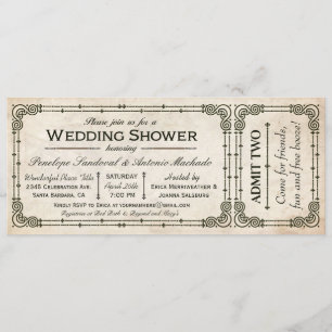 Vintage Wedding Shower Ticket Invitations I Kaart