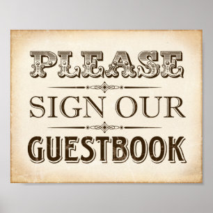 Vintage Wedding SIGN ONZE GUESTBOOK-gebarentafdruk Poster
