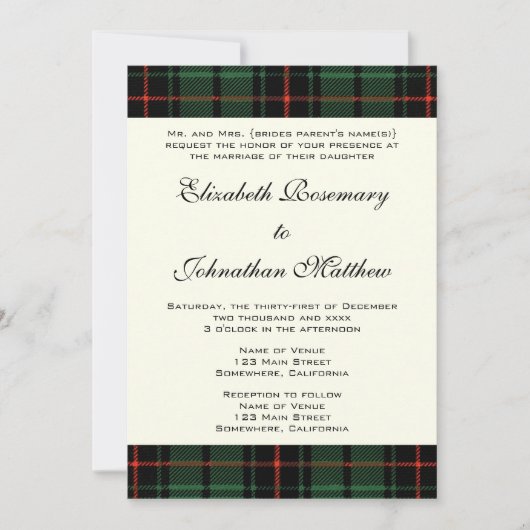 Vintage Wedding, Tartan Davidson Modern Pattern Kaart (Voorkant)