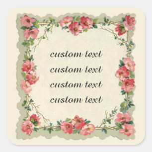 Vintage Wedding Theme, Roze Rozen en Bloemen Vierkante Sticker
