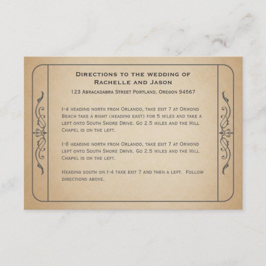 Vintage Wedding Ticket Driving Directions Informatiekaartje (Voorkant)